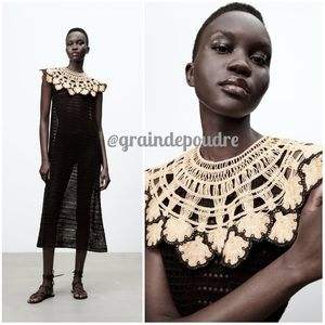 Rare! Zara Blogger Peter Pan Collar Long Crochet Dress XS S